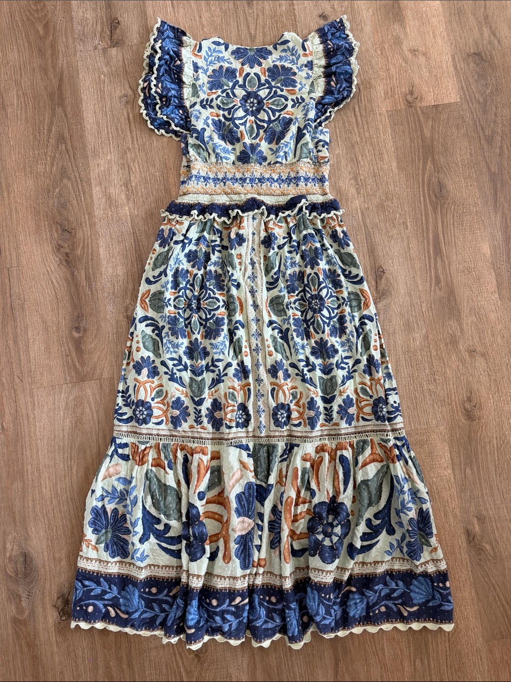 FARM Rio Ocean Tapestry Dress Embroidered Floral Mint Maxi - Picture 15 of 16